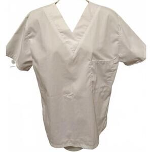 SCRUB STATION WOMENS SIZE XSMALL SCRUB TOP WHITE SOLID‎ NEW